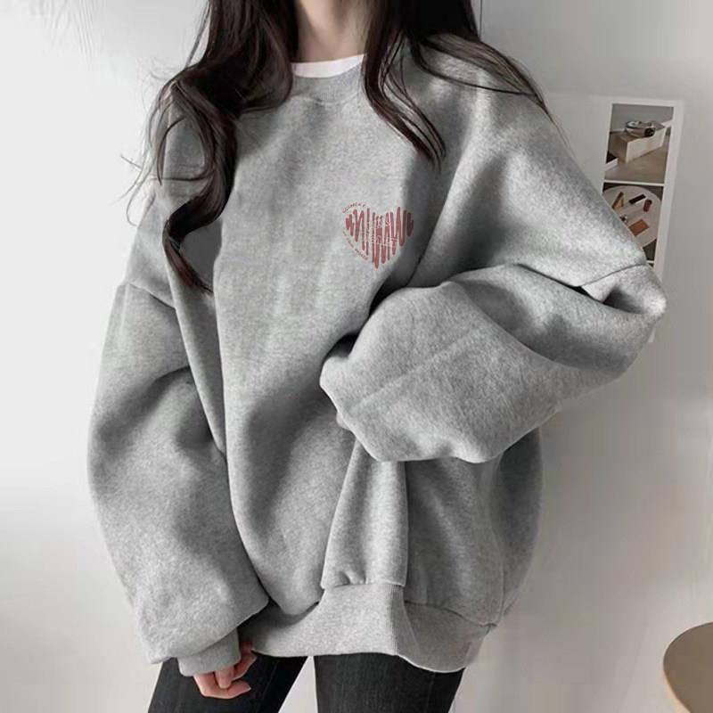 好货美式灰色圆领卫衣女秋冬季2026新款oversize宽松加绒无帽长袖