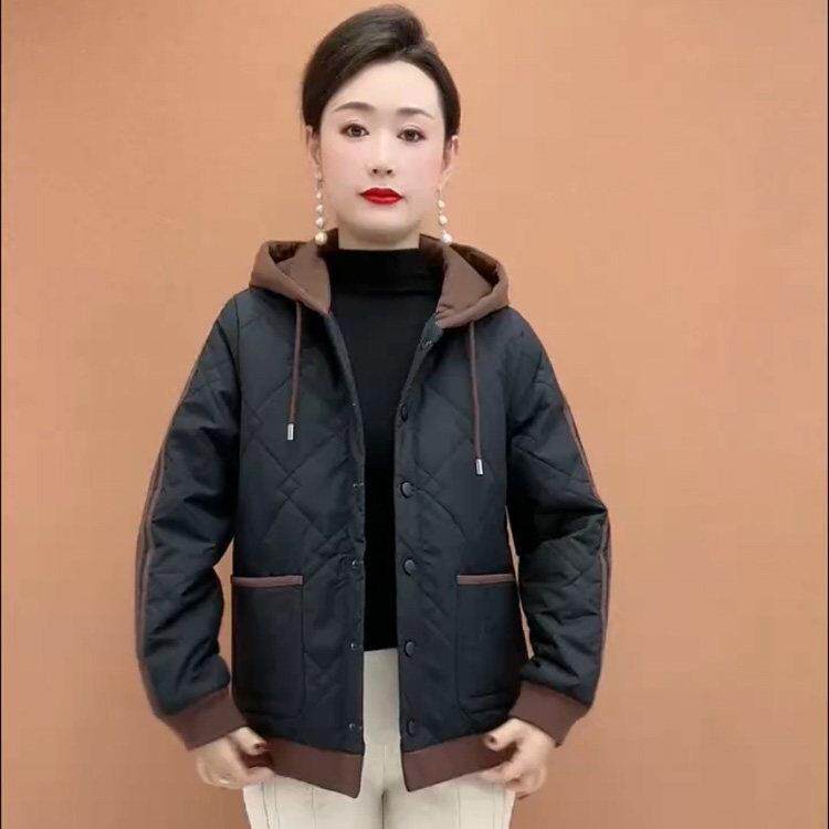 好货冬季新款连帽纯色双兜外套二棉袄时尚百搭复古棉衣通勤中老年
