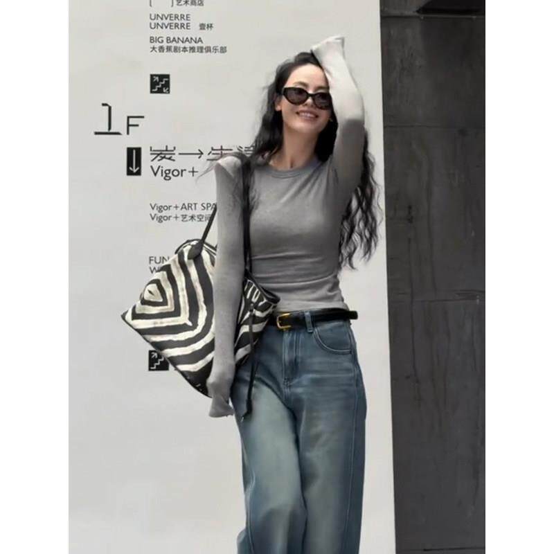 好货红色圆领长袖T恤女2026早秋新款修身内搭打底衫小个子简约上