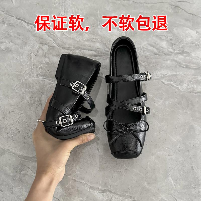 好货蝴蝶结方头玛丽珍女鞋2026新款百搭黑色鞋子法式平底单鞋女秋