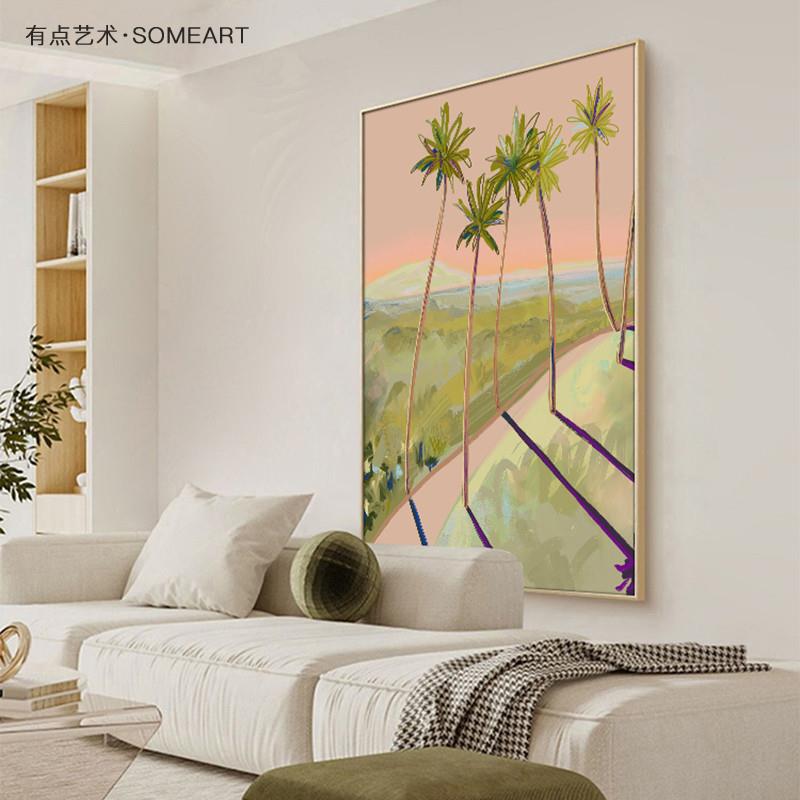 北欧客厅落地画沙发背景墙装饰画热带风景椰子树壁画玄关过道挂画图片