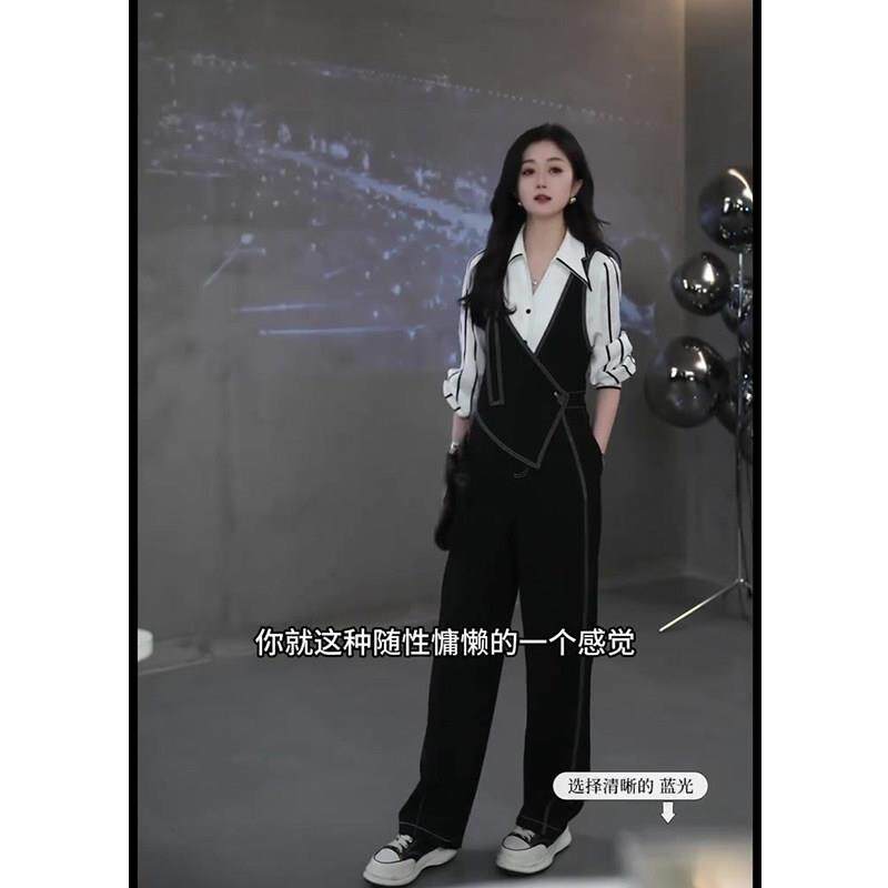 好货网红同款时尚高级感两件套女2026春季新款百搭衬衫休闲背带裤