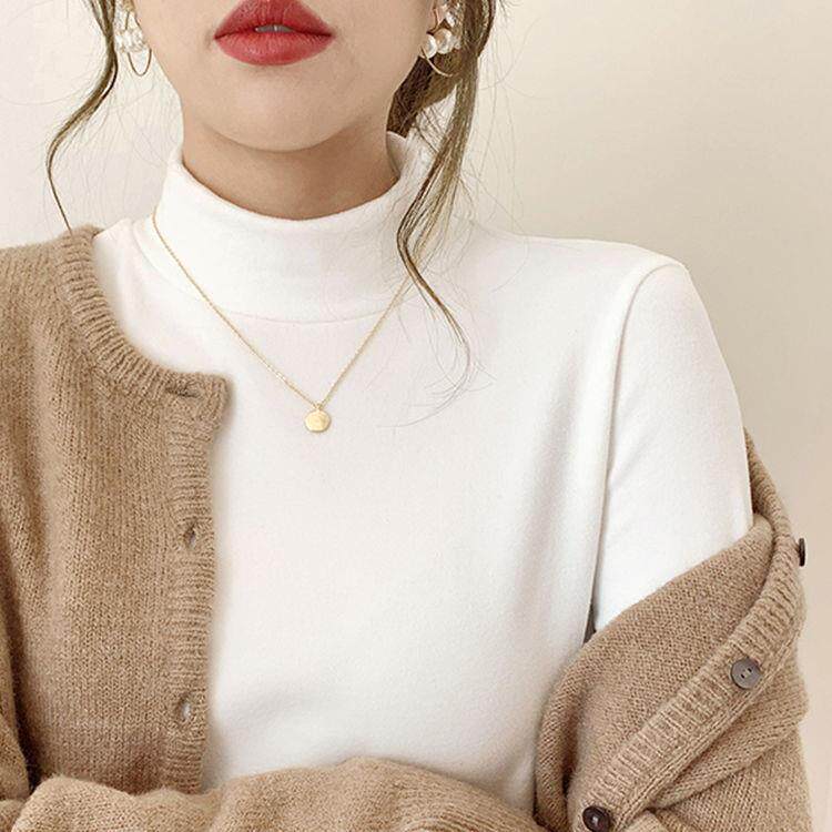 好货双面德绒半高领打底衫女秋冬季内搭纯色修身保暖长袖磨毛上衣