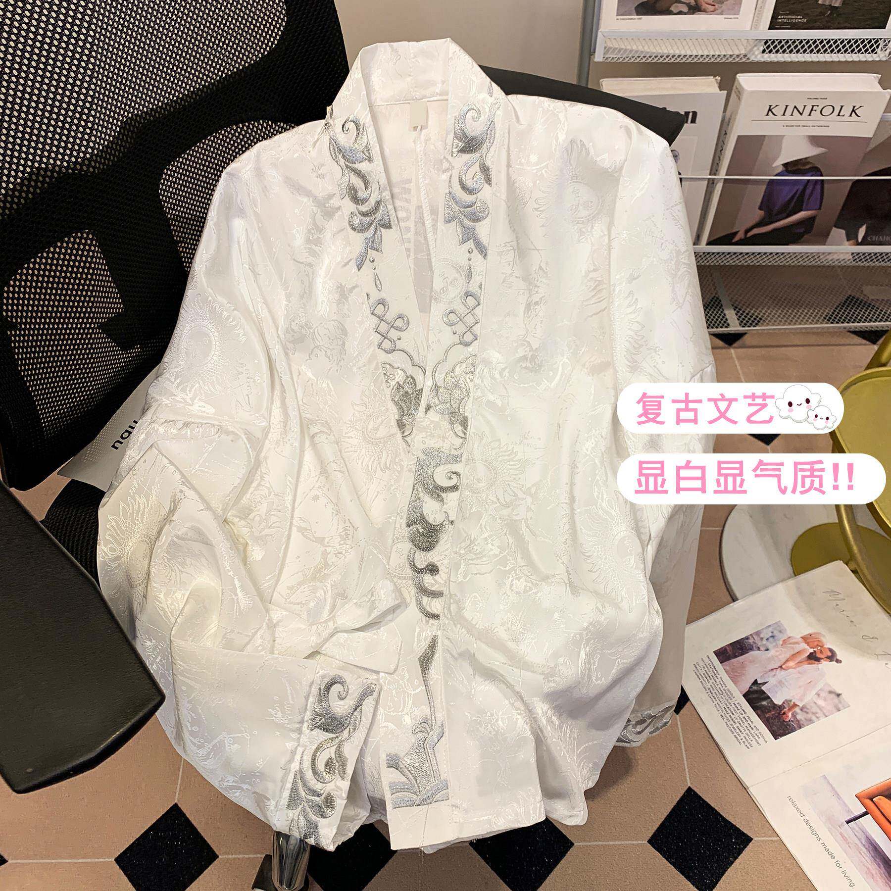 好货配马面裙的衬衫春季国风改良汉服交领系带上衣新中式刺绣提花