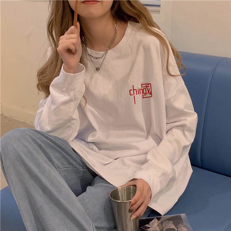 好货纯棉T恤长袖女春秋季白色德绒内搭打底衫女秋冬洋气加绒加厚