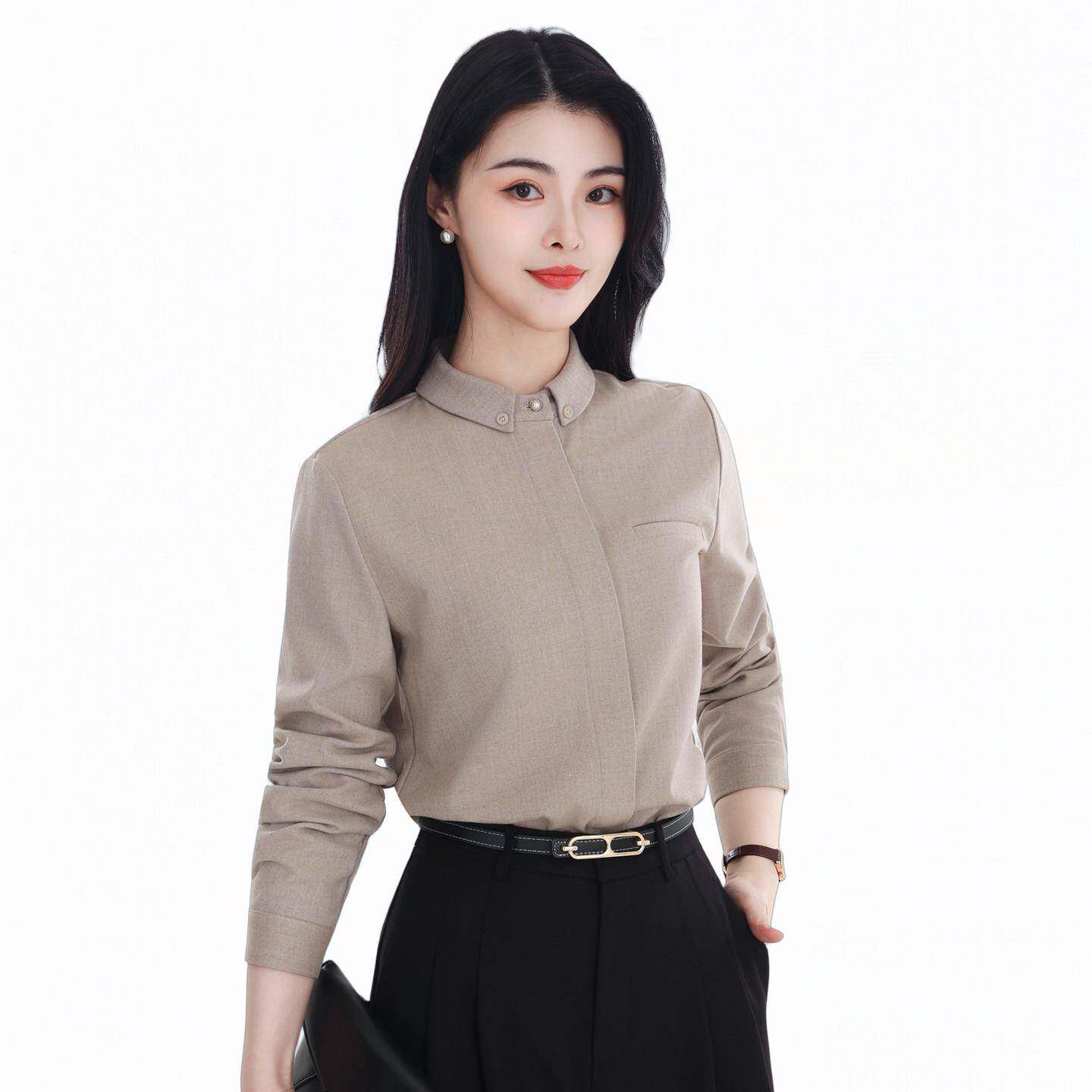 好货2026春装新款方领衬衫女长袖衬衣职业装打底衫气质通勤工装工