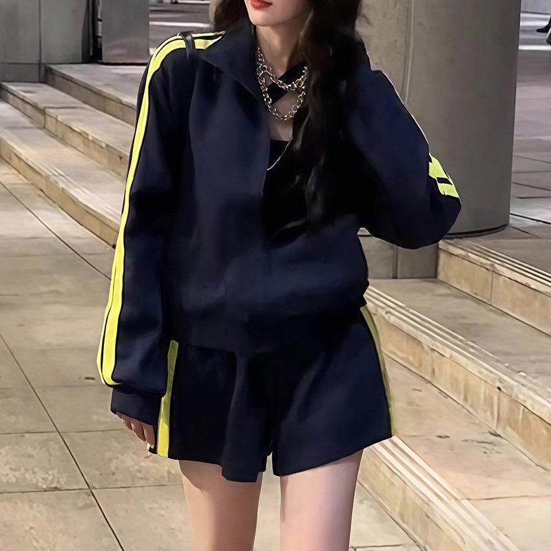 好货一整套早春穿搭洋气拼色休闲拉链卫衣外套女高腰显瘦宽松百搭