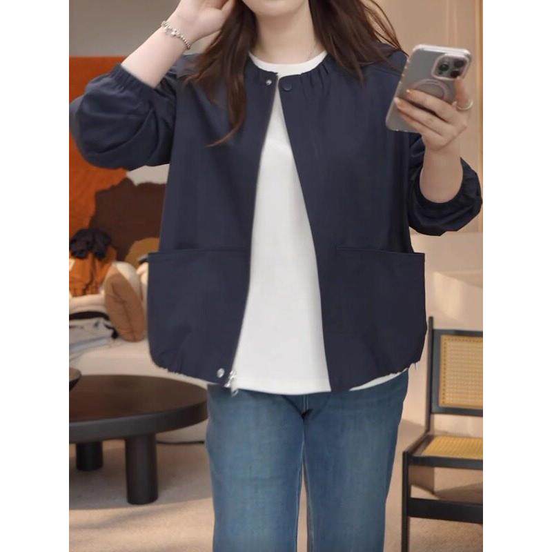 好货大码高级感圆领气质夹克外套女秋季新款胖mm宽松显瘦开衫外搭