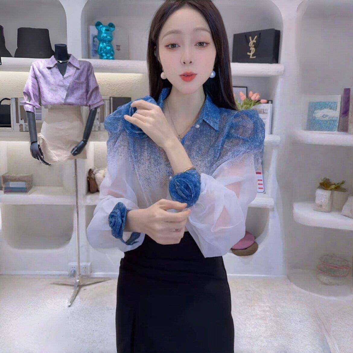好货绝美立体花朵渐变晕染防晒衬衫2026年新款小香风设计感小众上