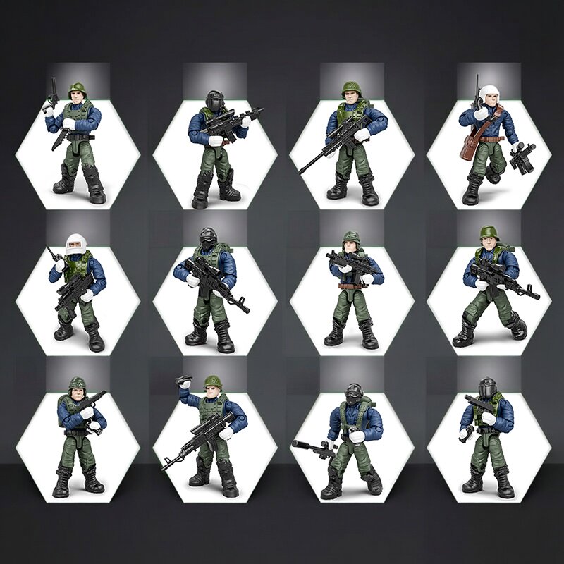 军事系列武警部队空降兵积木人偶男孩玩具可动人偶武器装备模型