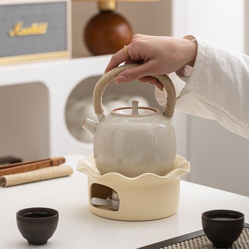 中式煮茶炉荷叶陶瓷底座保温炉加热煮茶K炉温酒暖茶器家用煮茶器