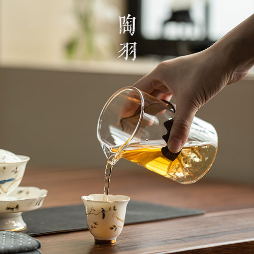 观山公道杯玻璃分茶器耐高v温家用茶海功夫茶具配件透明防烫公杯