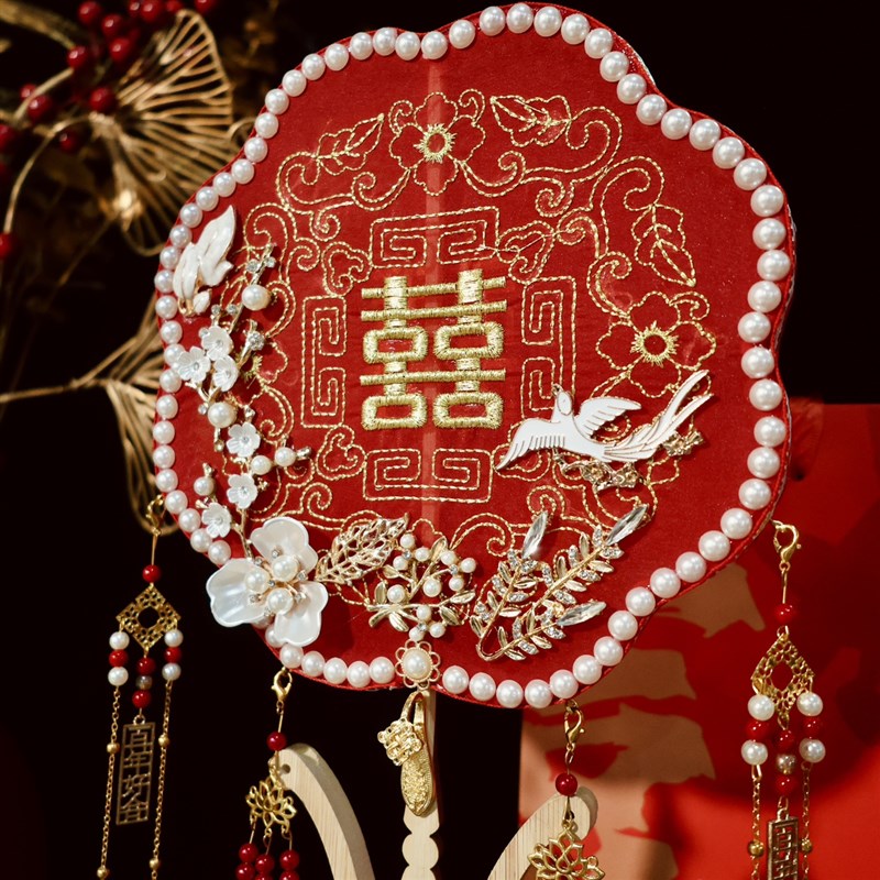 团扇新娘结婚婚i扇diy材料秀禾喜扇婚礼扇子手工成品出嫁中式双面