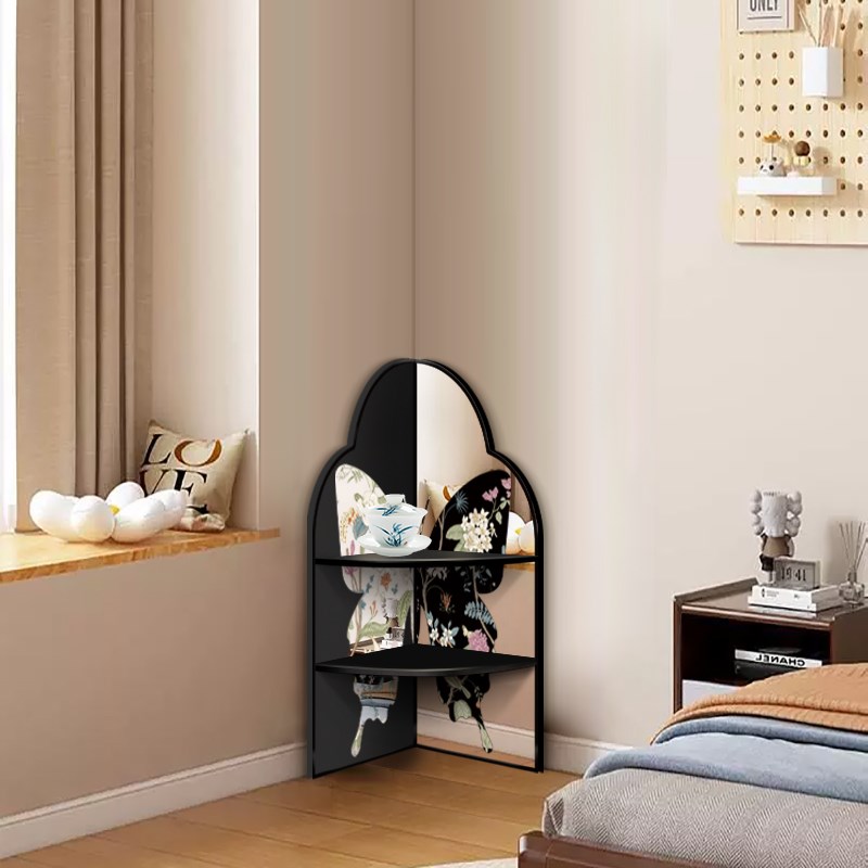 中古风转角柜画墙角n落地装饰摆件小户型置物架镜子收纳柜复古矮