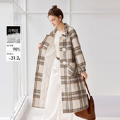 中长款 她池翻领羽绒服2025冬季 大衣外套 时尚 撞色格纹长袖 新款 女装