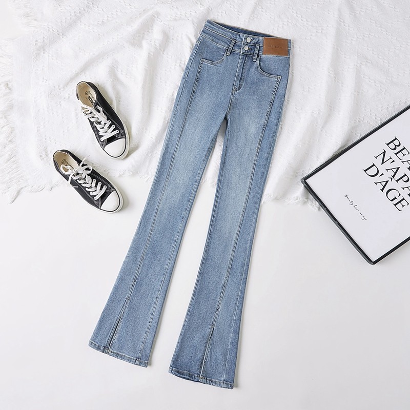 她池微喇牛仔裤2026春装新款女装时尚水洗开叉修身遮肉长裤,女装/女士精品,牛仔裤,淘宝优惠券,粉丝福利购,淘宝优惠卷