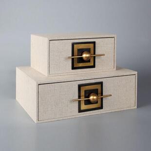 新中式样板房卧室装饰品梳妆台摆件创意实木漆器首饰盒珠宝收纳盒