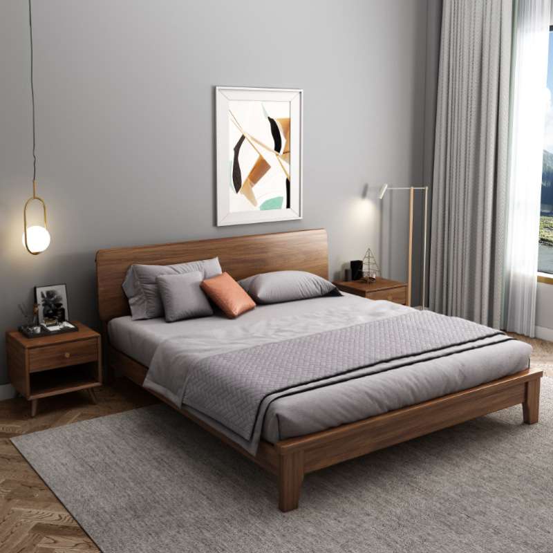 北欧实木床现代简约1.8米1.5经济型单双人家用胡桃木高箱储物婚床