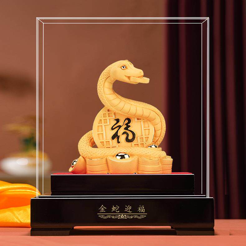 2025蛇年金蛇迎福摆件绒沙金蛇工艺品会销开业吉祥物保险公司活动