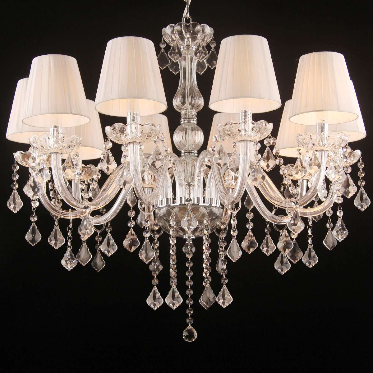 欧式透明水晶吊灯具客厅卧室书房间灯白色布艺灯罩led灯1122