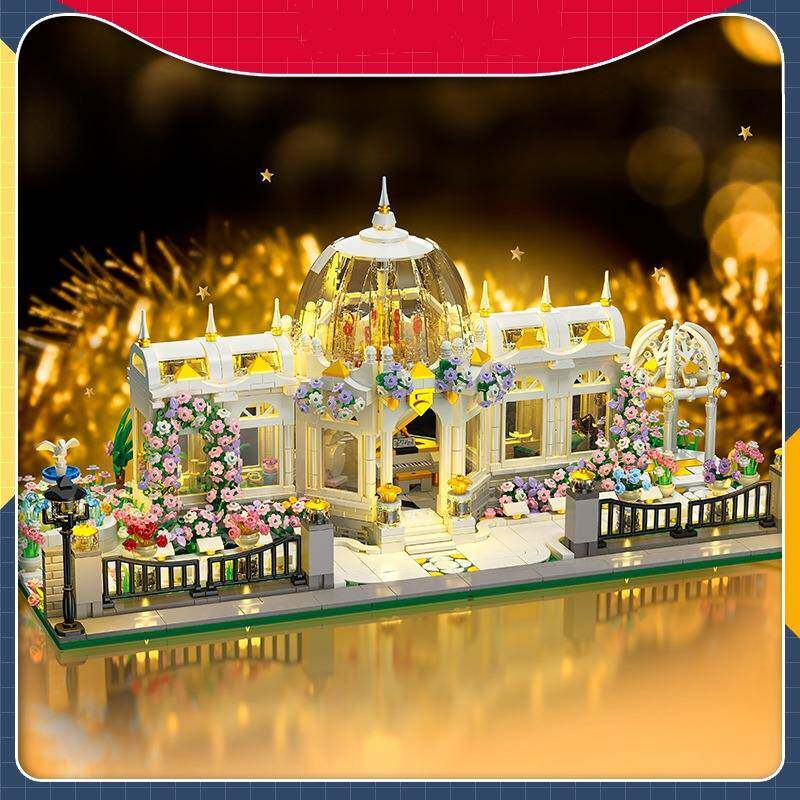 杰星9043-44花园广场街景摆件模型儿童拼搭组装中国积木玩具