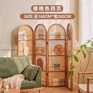 折屏藤编屏风隔断客厅实木折叠可移动小户型遮挡入户民宿杂志书架