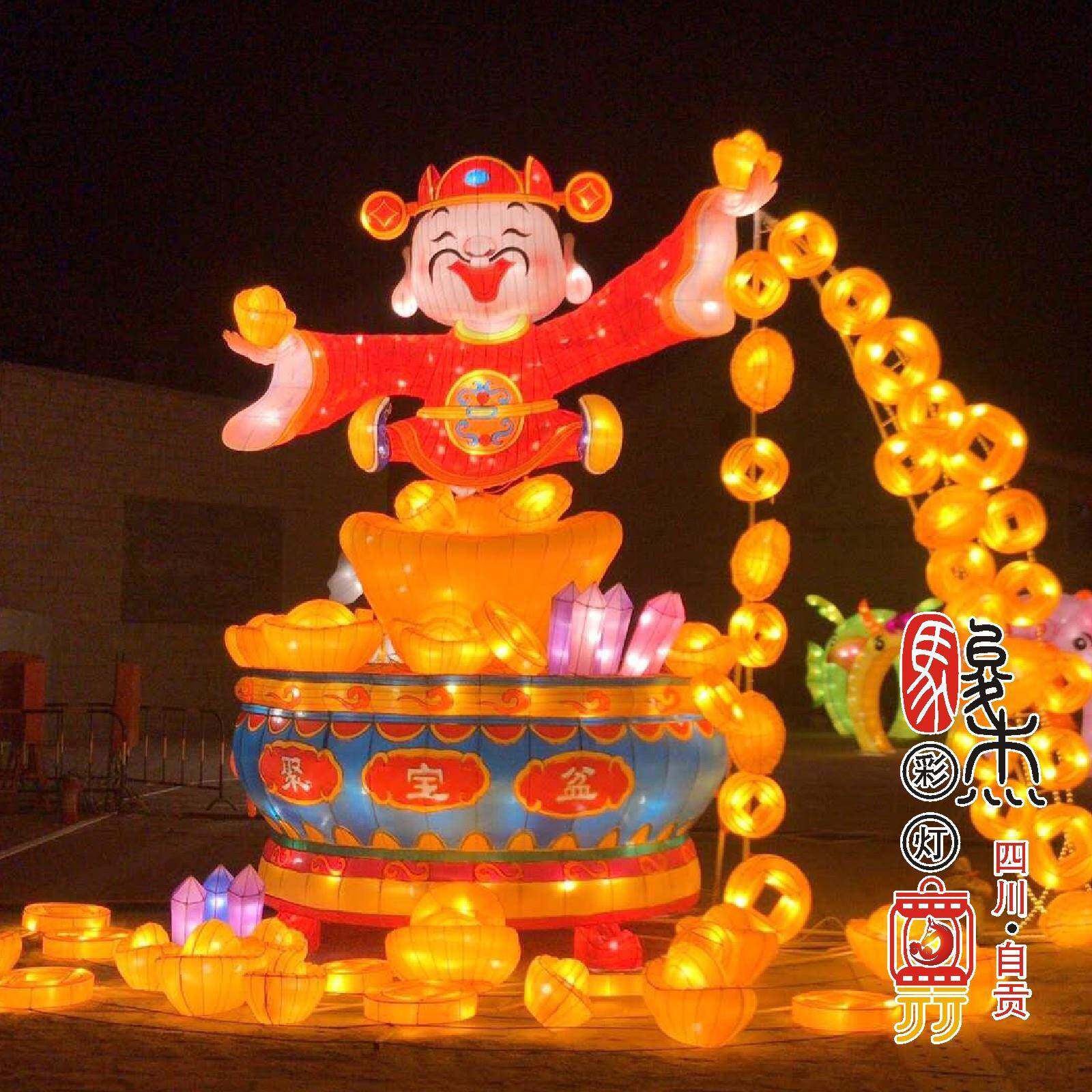 自贡春节财神造型彩灯花灯设计制作节庆灯会主题灯展大型灯会制作