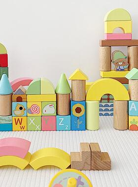 100p120pcs多彩积木小宝宝城堡搭建木质幼儿园男女孩木制拼搭玩具