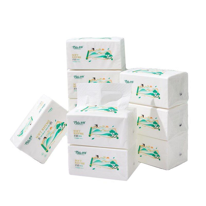 竹山蔗林抽纸纸巾10包装柔韵加厚抽取式面巾纸家用原生木桨餐巾纸