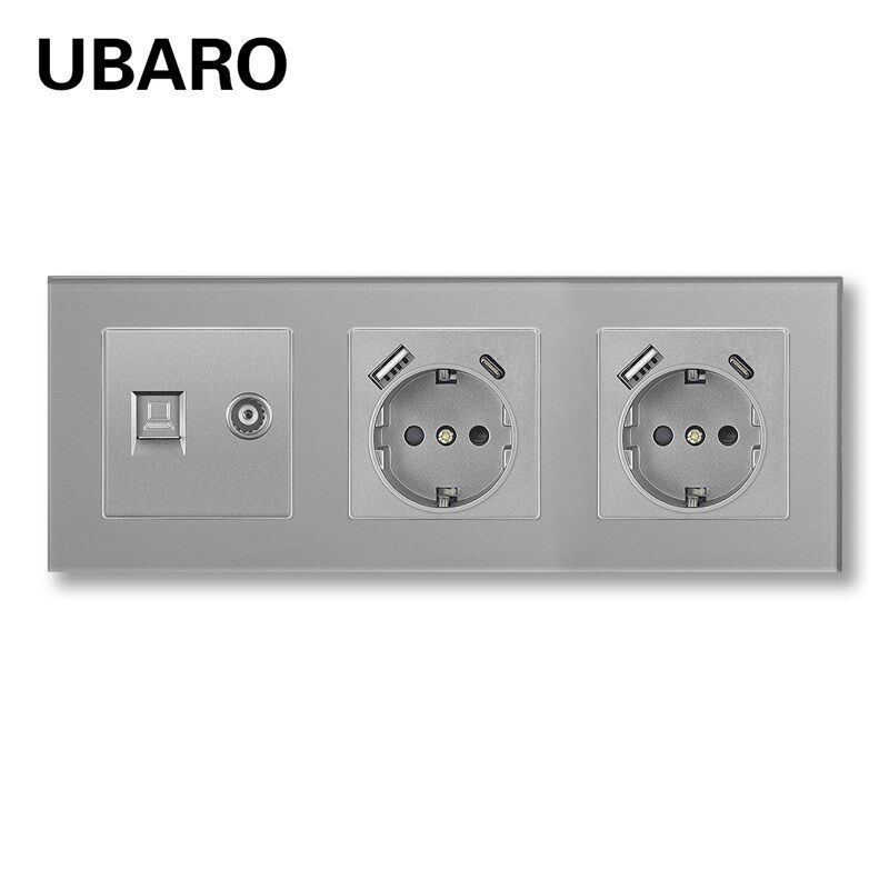 跨境224型欧标墙壁插座钢化玻璃面板电脑电视电话插座模块化插座