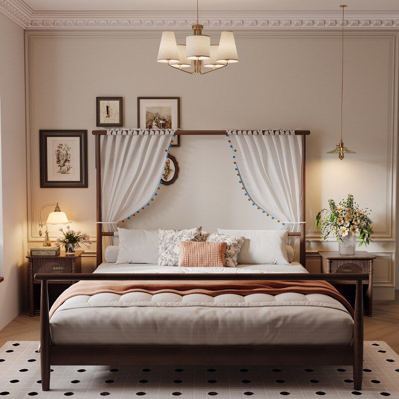 美式复古风实木架子床简约现代一米五单人纱幔1米8大床民宿风家具