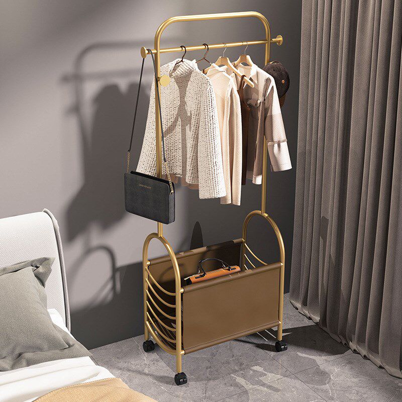 轻奢落地挂衣架卧室衣帽架带轮可移动转角衣架多功能家用置衣架子