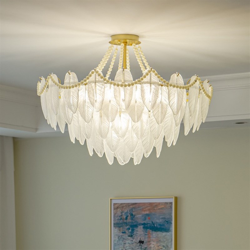 法式客厅吊灯创意简约现代设计师款羽毛玻璃意式轻奢餐厅卧室吊灯