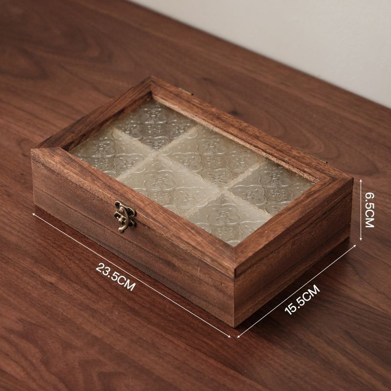 复古实木质礼品盒桌面杂物整理木盒化妆台装饰盒翻盖式干果收纳盒