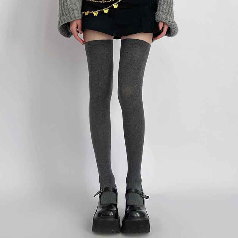 夜间教习室压力过膝袜女秋冬季强压瘦腿jk袜子拼色长筒袜黑色显瘦