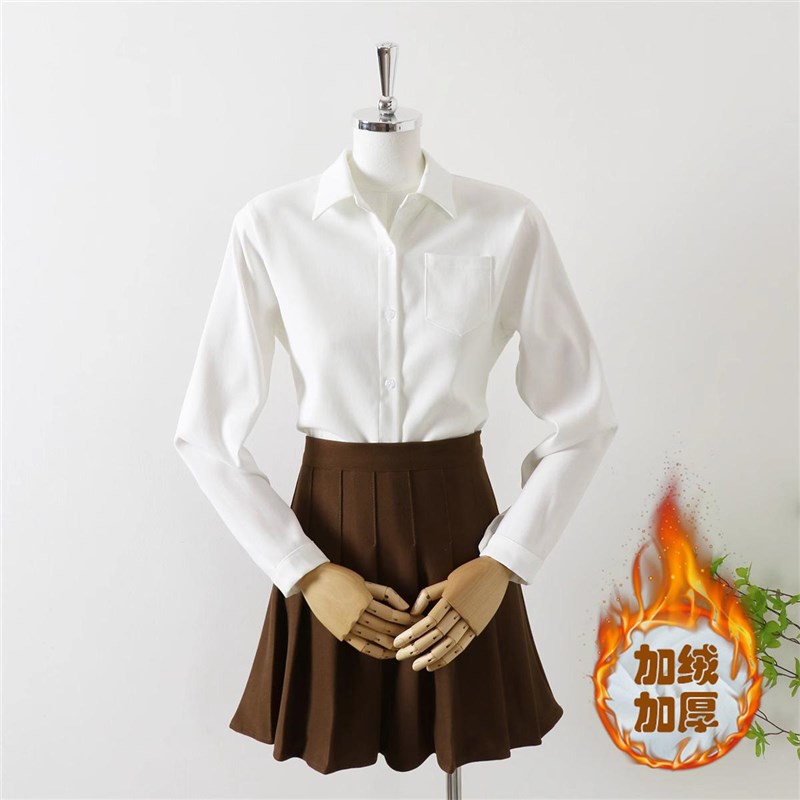 衬衫女小个子秋冬加绒长袖JK毕业照职业学生上衣内搭白色衬衣套装