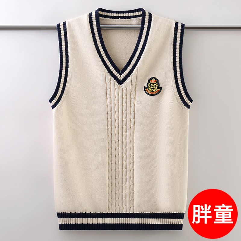 胖童装加肥加大男童针织背心秋冬款加绒中大童学院风马甲纯棉毛衣