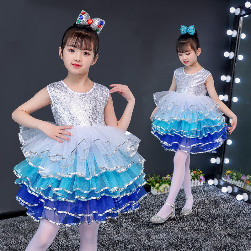 儿童演出服舞蹈服雪宝宝幼儿园女童公主裙渐变蓬蓬裙蛋糕裙表演服