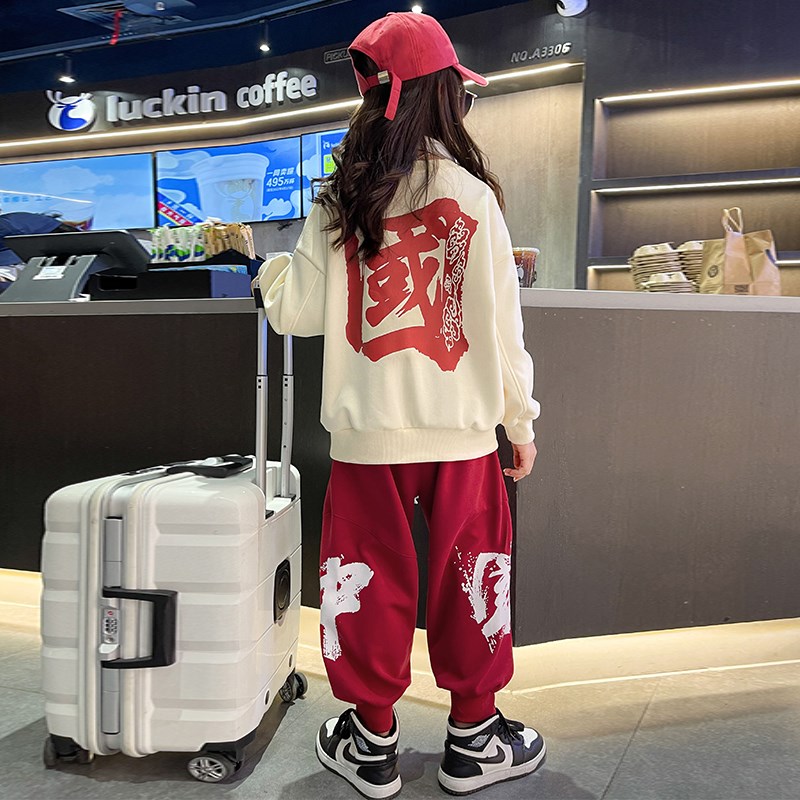 女童爵士舞服装秋冬卫衣少儿hiphop表演出服国潮儿童嘻哈街舞套装