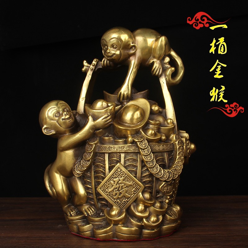 铜猴摆件 12生肖猴子摆件 铜聚宝盆猴摆件 一桶金 元宝 猴子 摆件