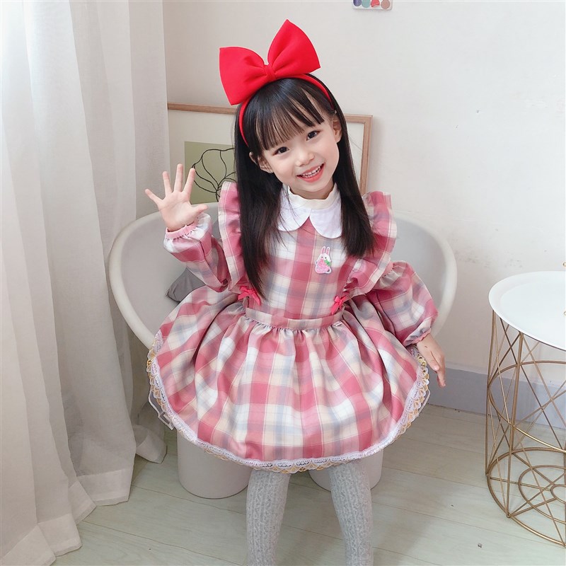 宝宝无袖反穿衣JK制服格子春夏秋冬防水女童罩衣幼儿园饭衣