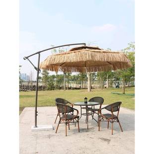 户外茅草伞桌椅带伞露天阳台遮阳伞外摆商用稻草伞景区网红太阳伞