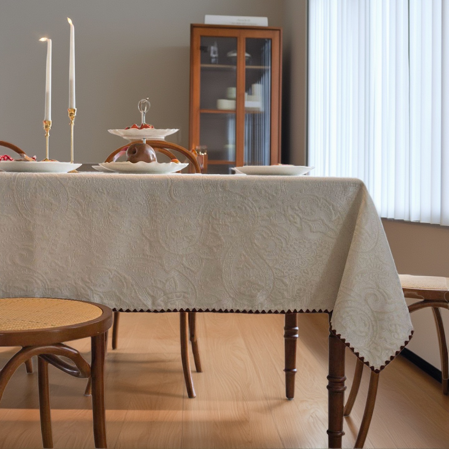 法式纯色餐桌布百搭佩斯利提花