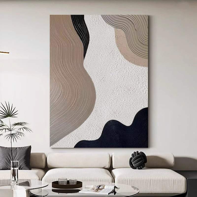 奶油风纯手绘油画现代轻奢玄关挂画立体肌理客厅沙发后装饰画餐厅图片