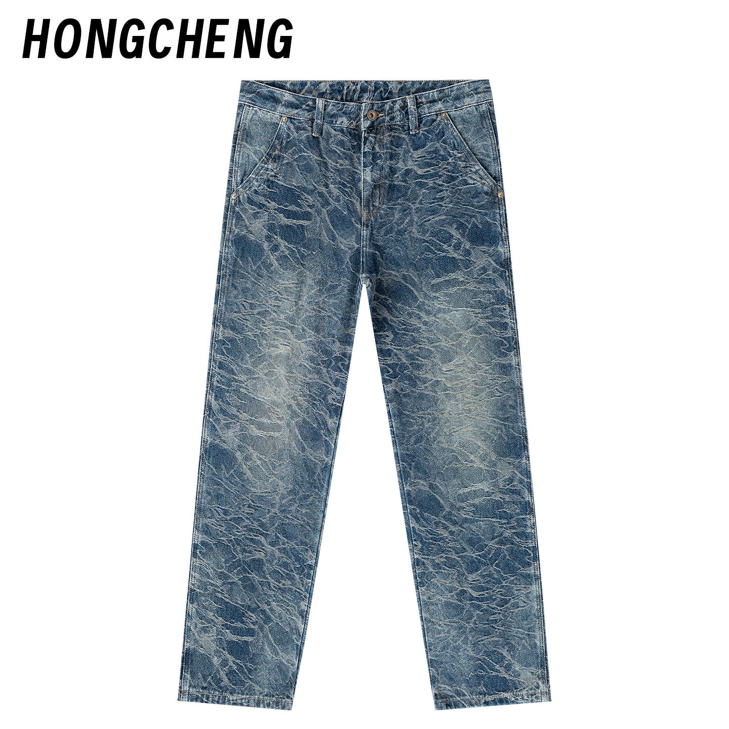 HONGCHENG高级感提花牛仔裤男款秋冬新款水洗直筒休闲百搭长裤子