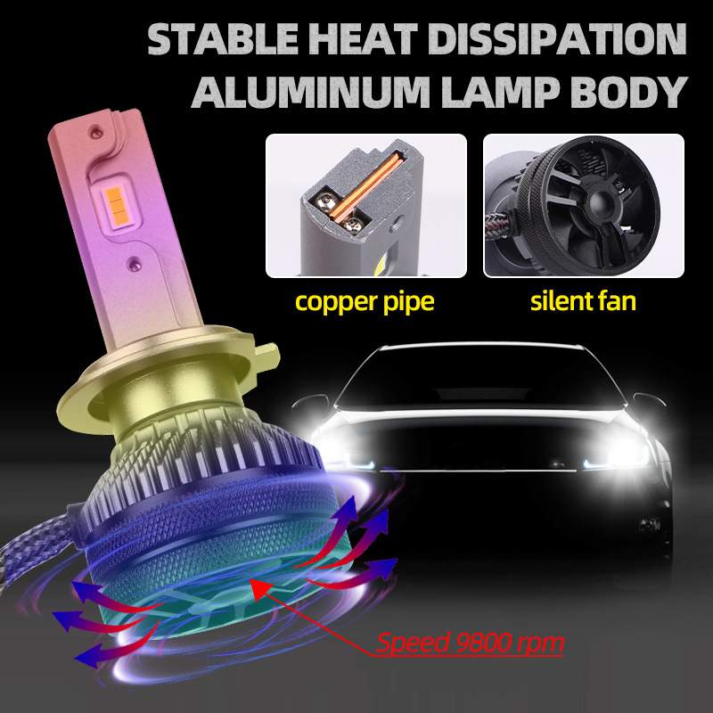 T50汽车LED大灯H7超亮灯泡双铜管H11改装6000K白光H4远近一体车灯