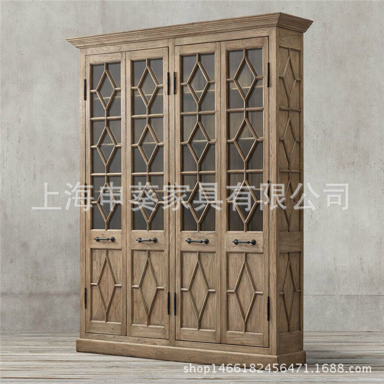 美式实木书柜书橱雕花古典展示柜雅致复古书房家具储物柜收纳柜