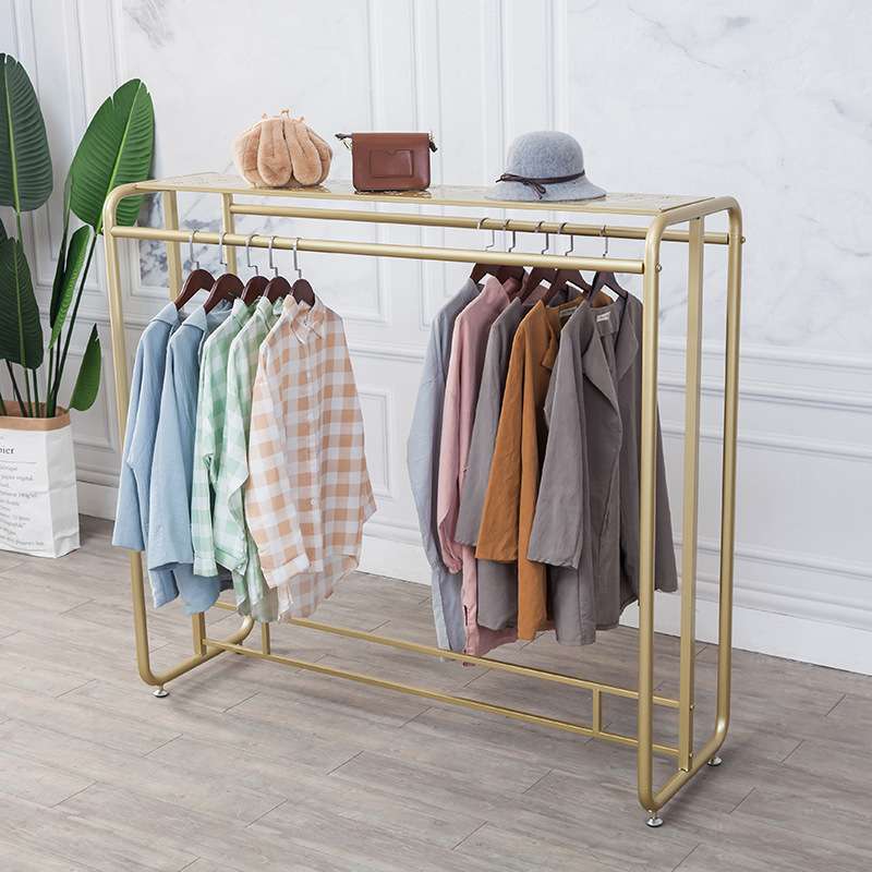 北欧金色铁艺挂衣架服装店双排双侧中岛展示架衣服货架落地陈列架