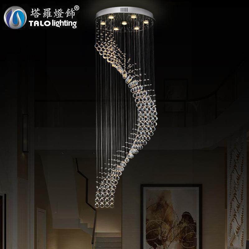 工厂螺旋复式楼梯吊灯客厅LED圆形水晶吊灯现代简约灯饰