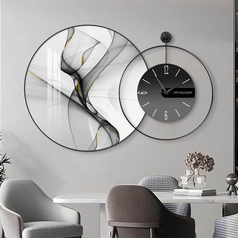 抽象艺术餐厅油画装饰画现代简约餐桌墙面挂画时尚客厅时钟壁画